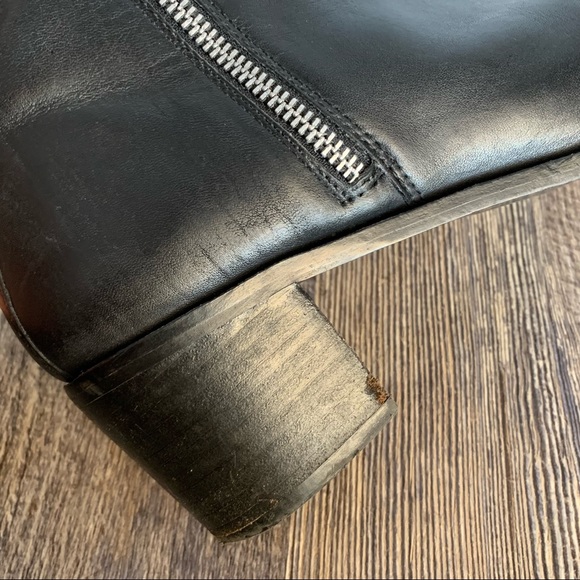 Black faux leather heeled ankle boot with silver double zipper detail - Picture 7 of 10